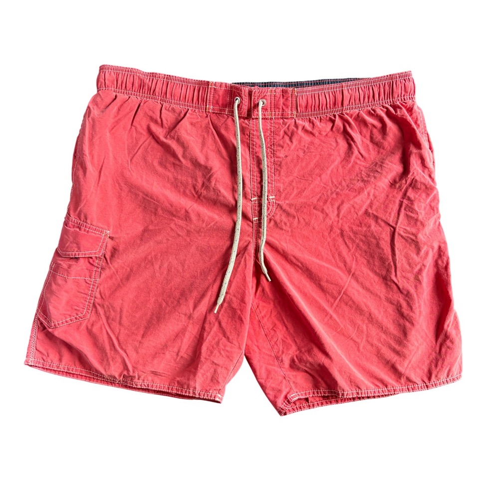 No Bad Days Mens Red Swim Trunks Mesh‎ Lined Cargo Pocket Shorts Size Large